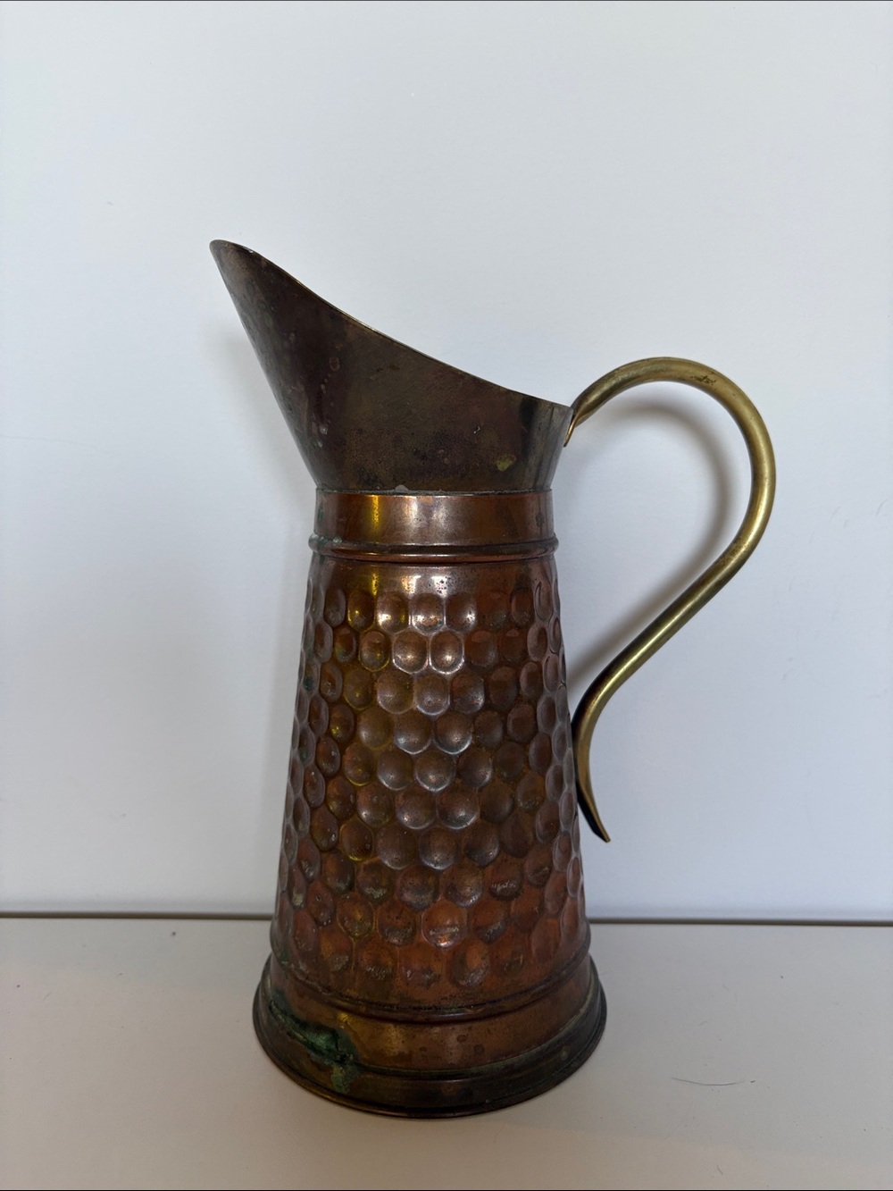Vintage Dutch Hammered Copper & Brass Pitcher Made in Holland